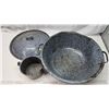 Image 2 : Large Granite-ware dough pan and lid & small cooking pot - 17 1/2"W x 7 1/2"H & 6 1/2"W x 5"H