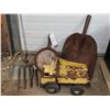 Image 1 : Lot of assorted metal items (Metal Tonka Truck, Iron Pan, Fork, Shovel.)