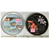 Image 1 : 2 vintage round metal souvenir photo serving platters Michigan + Hawaiian island