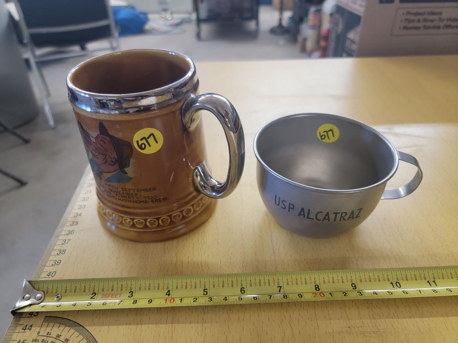 Inmate Cup Lord Nelson pottery stein & replica Alcatraz inmate metal cup - Schmalz ...