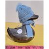 Image 1 : Vintage Ducky Bank, Silver Plated Brass, Viking Brand, Complete with Key, blue knit scarf and toque