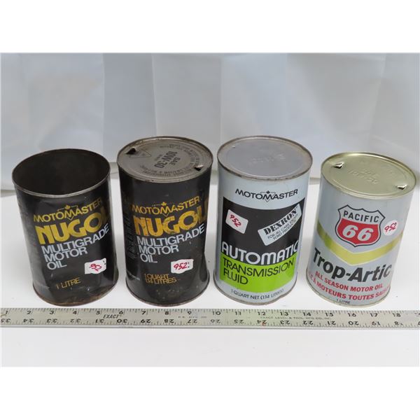 4 MotoMaster Tins & 1 Pacific 66 Trop-artic Tin (1= 1quart, 3= 1 litre