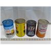 Image 3 : 3 motor oil Tins - 2 = 1 quart, 1= 1 litre & Shaler Rislone engine treatment 40 FL OZ 1.14L tin