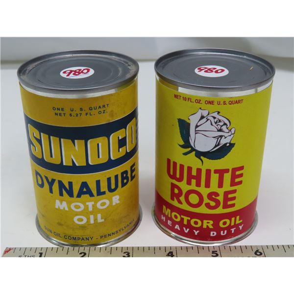 Sunoco Dynalube motor oil 1 US quart Tin & White Rose Motor Oil 1 US quart Tin -re-wraps