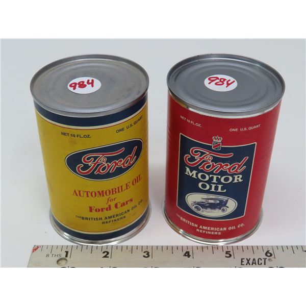 2x Ford 1 US quart tins - automobile oil for ford cars, Motor oil - rewraps