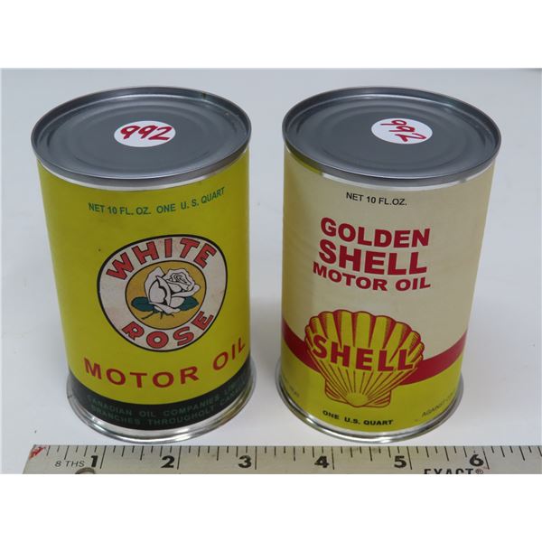 White Rose Motor oil 1 US quart, Golden Shell Motor Oil 10 FL. OZ. - Tins -rewraps