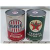 Image 1 : 2x Motor oil 5.37 FL.OZ. Tins (Beaver premium, Texaco Motor Oil) - rewraps