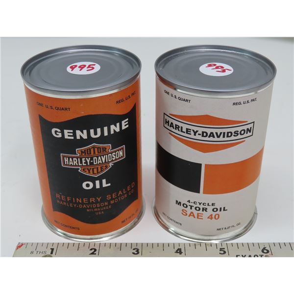 2x Harley-Davidson motor oil 1 US quart tins (Genuine Motor Cycles Oil, 4 Cycle Motor Oil SAE 40) -