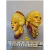Image 1 : vintage 7" chalkware man and woman head wall plaque (some chips) Victorian