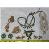 Image 1 : Lot of Gold colored jewelry with green rhinestones