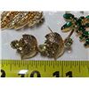 Image 3 : Lot of Gold colored jewelry with green rhinestones