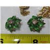 Image 4 : Lot of Gold colored jewelry with green rhinestones