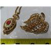 Image 5 : Lot of Gold colored jewelry with green rhinestones