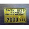 Image 1 : 1933  Sask Plate 7000 lbs