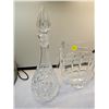 Image 3 : Cut glass decanter, vase & oval glass centerpiece