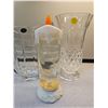 Image 5 : Cut glass decanter, vase & oval glass centerpiece