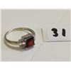 Image 2 : 10k White gold ring with small diamonds and large burgundy stone