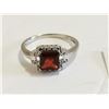 Image 3 : 10k White gold ring with small diamonds and large burgundy stone