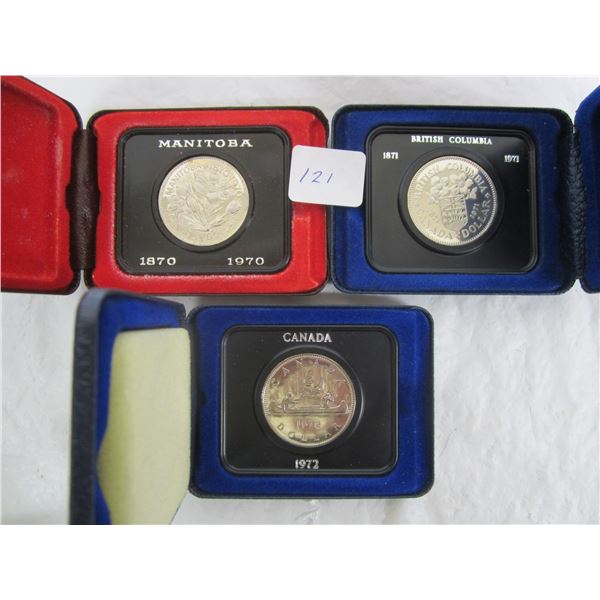 3 Nickel Dollars 1970, 1971,1972 in Cases