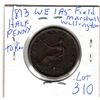 Image 2 : 1813 FIELD MARSHALL WELLINGTON HALF Penny TOKEN