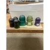 Image 1 : Lot of 6 Insulators 1 purple and rare greenish/yellow has chips Whitall Tatum #2
