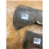 Image 3 : Axe and hatchet heads - Hatchet, stamped lion head, 3" blade & Axe, Tomahawk style, 4 1/4" blade