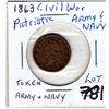 Image 2 : 1863 ARMY & NAVY CIVIL WAR PATRIOTIC COPPER COIN