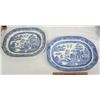 Image 1 : 2 Large Turkey Platters 19th Century Blue Willow Pattern 1 chipped