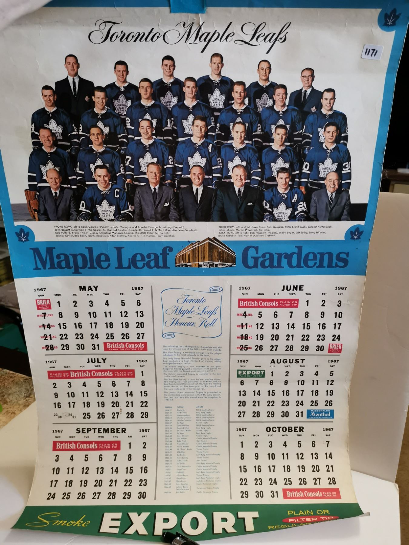 1967 Toronto Maple Leafs Team Calendar, Export A Schmalz Auctions