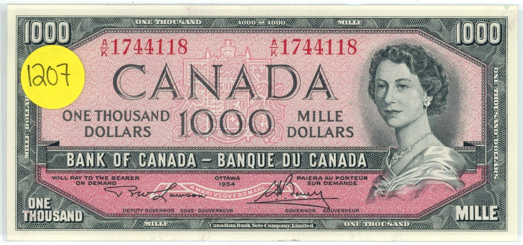 1954 Canada 1000 00 ONE THOUSAND Dollar Bill Second Of Five In 1954-canada-1000-00-one-thousand-dollar-bill-second-of-five-in