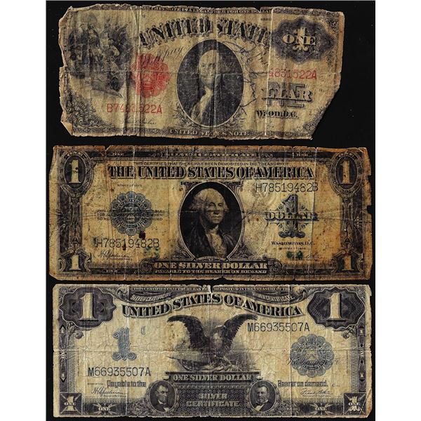 Lot of (3) Miscellaneous Large Size $1 Silver Certificate & Legal Tender Notes