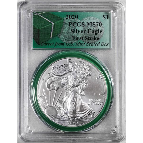 2020 $1 American Silver Eagle Coin PCGS MS70 First Strike