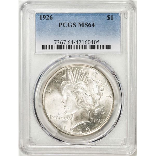 1926 $1 Peace Silver Dollar Coin PCGS MS64