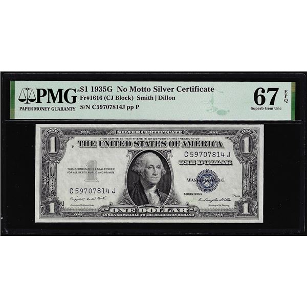 1935G No Motto Silver Certificate Note Fr.1616 PMG Superb Gem Uncirculated 67EPQ