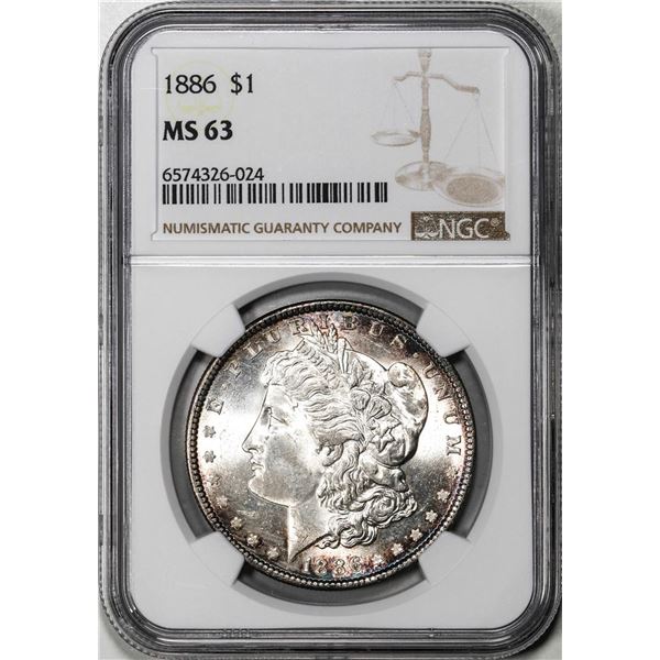 1886 $1 Morgan Silver Dollar Coin NGC MS63