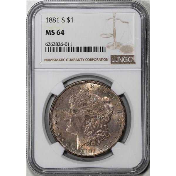 1881-S $1 Morgan Silver Dollar Coin NGC MS64 Nice Toning