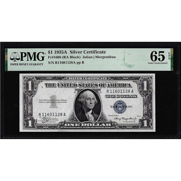 1935A $1 Silver Certificate Note Fr.1608 PMG Gem Uncirculated 65EPQ