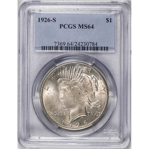 1926-S $1 Peace Silver Dollar Coin PCGS MS64