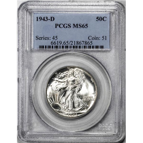 1943-D Walking Liberty Half Dollar Coin PCGS MS65
