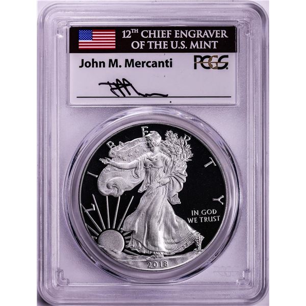 2018-W $1 Proof American Silver Eagle Coin PCGS PR70DCAM FDOI Mercanti Signature