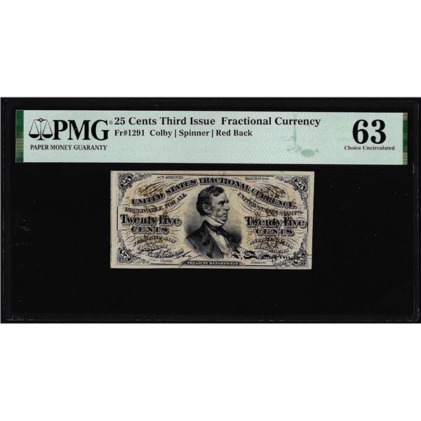 1863 Third Issue 25 Cents Fractional Currency Note Fr.1291 PMG Choice Uncirculated 63