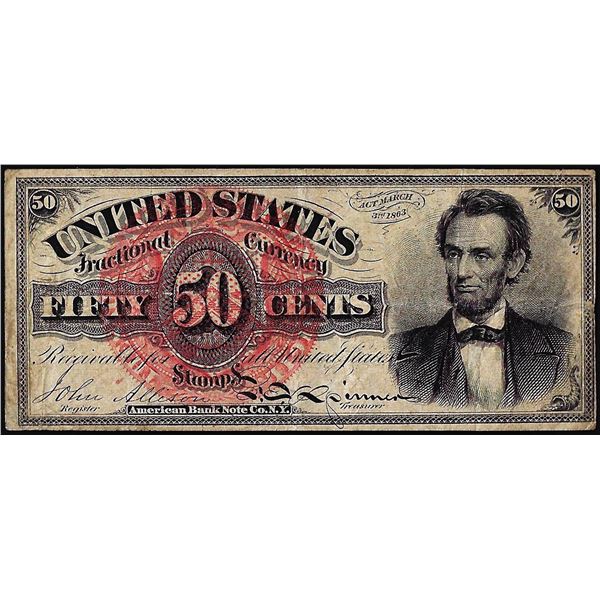 1863 Fourth Issue 50 Cents Lincoln Fractional Currency Note Fr.1374