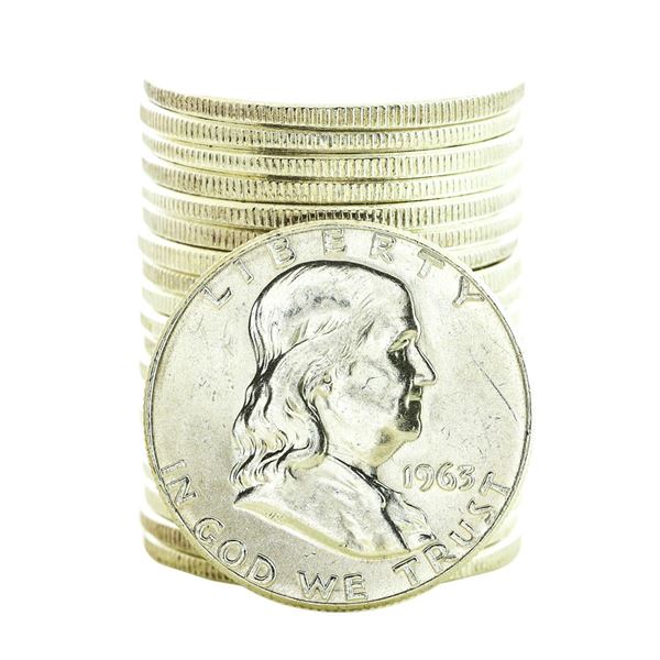 Roll of (20) Brilliant Uncirculated 1963 Franklin Half Dollar Coins