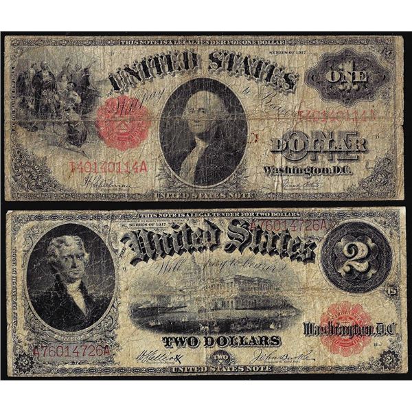 Lot of 1917 $1 & $2 Legal Tender Notes