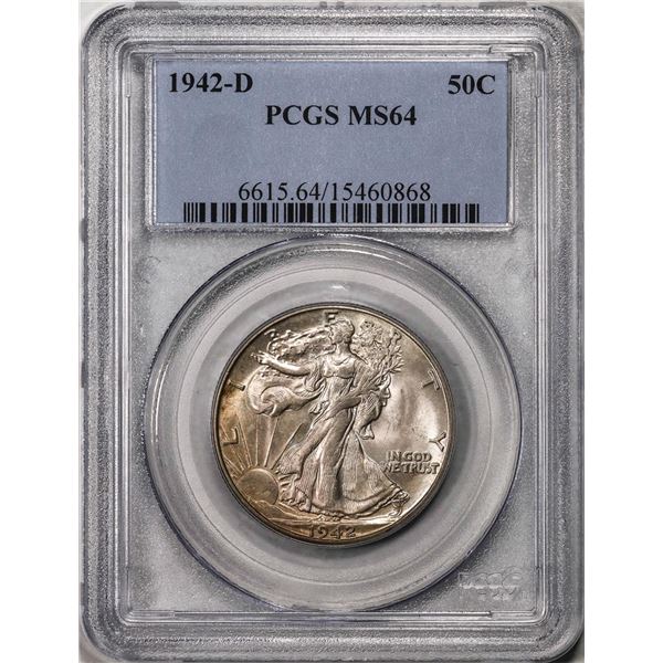 1942-D Walking Liberty Half Dollar Coin PCGS MS64