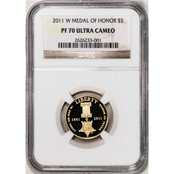 2011-W $5 Proof Medal Of Honor Commemorative Gold Coin NGC PF70 Ultra Cameo