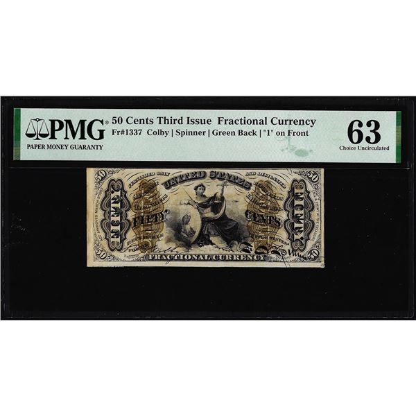 1863 3rd Issue Fifty Cents Fractional Currency Note Fr.1337 PMG Choice Uncirculated 63