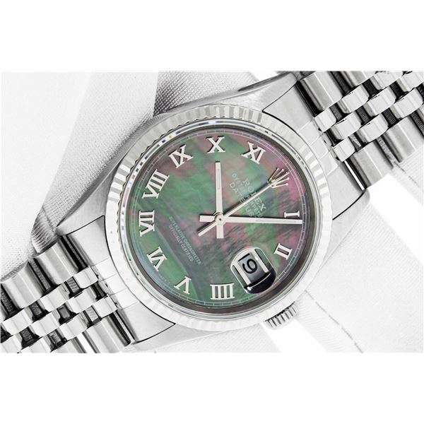 Rolex Men's Stainless Steel Tahitian MOP Roman Datejust Watch