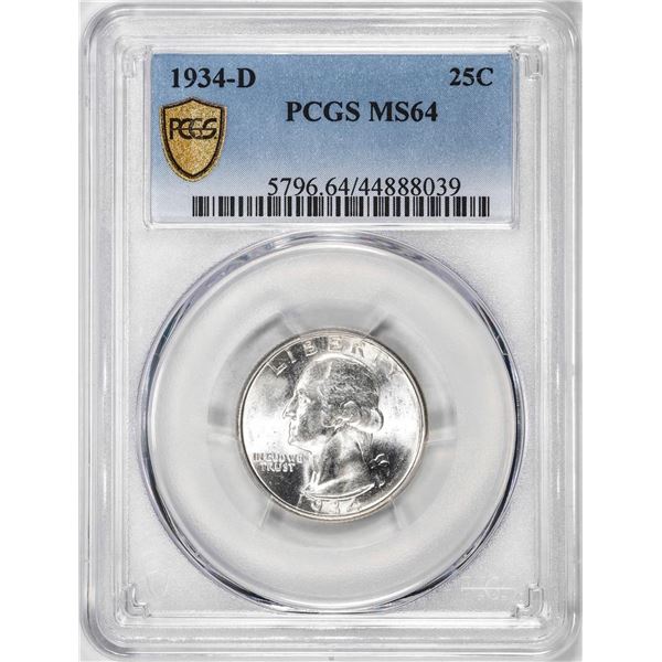 1934-D Washington Quarter Coin PCGS MS64