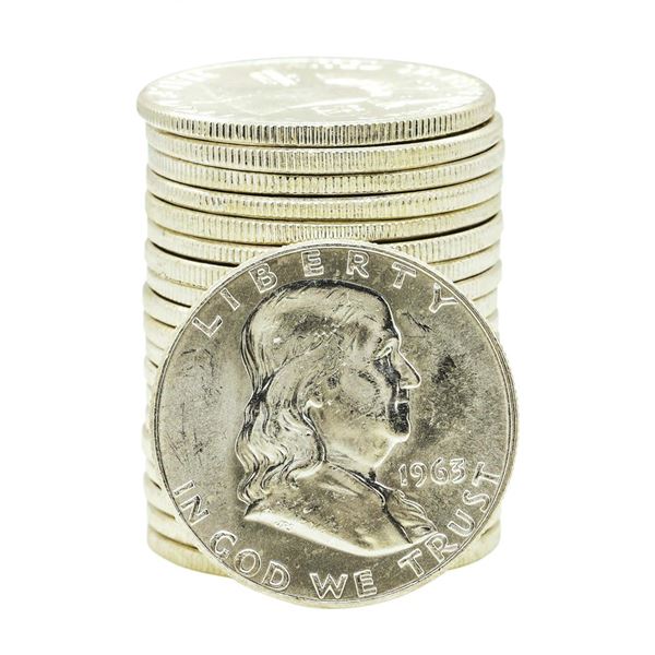 Roll of (20) Brilliant Uncirculated 1963 Franklin Half Dollar Coins